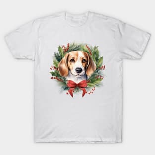 Christmas Beagle Dog Wreath T-Shirt